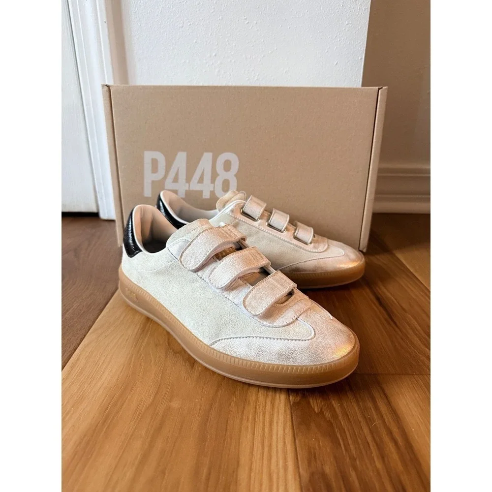 P448 Womens Monza‎ Low Top Sneakers Cream Thai Leather Made in Italy Size 42